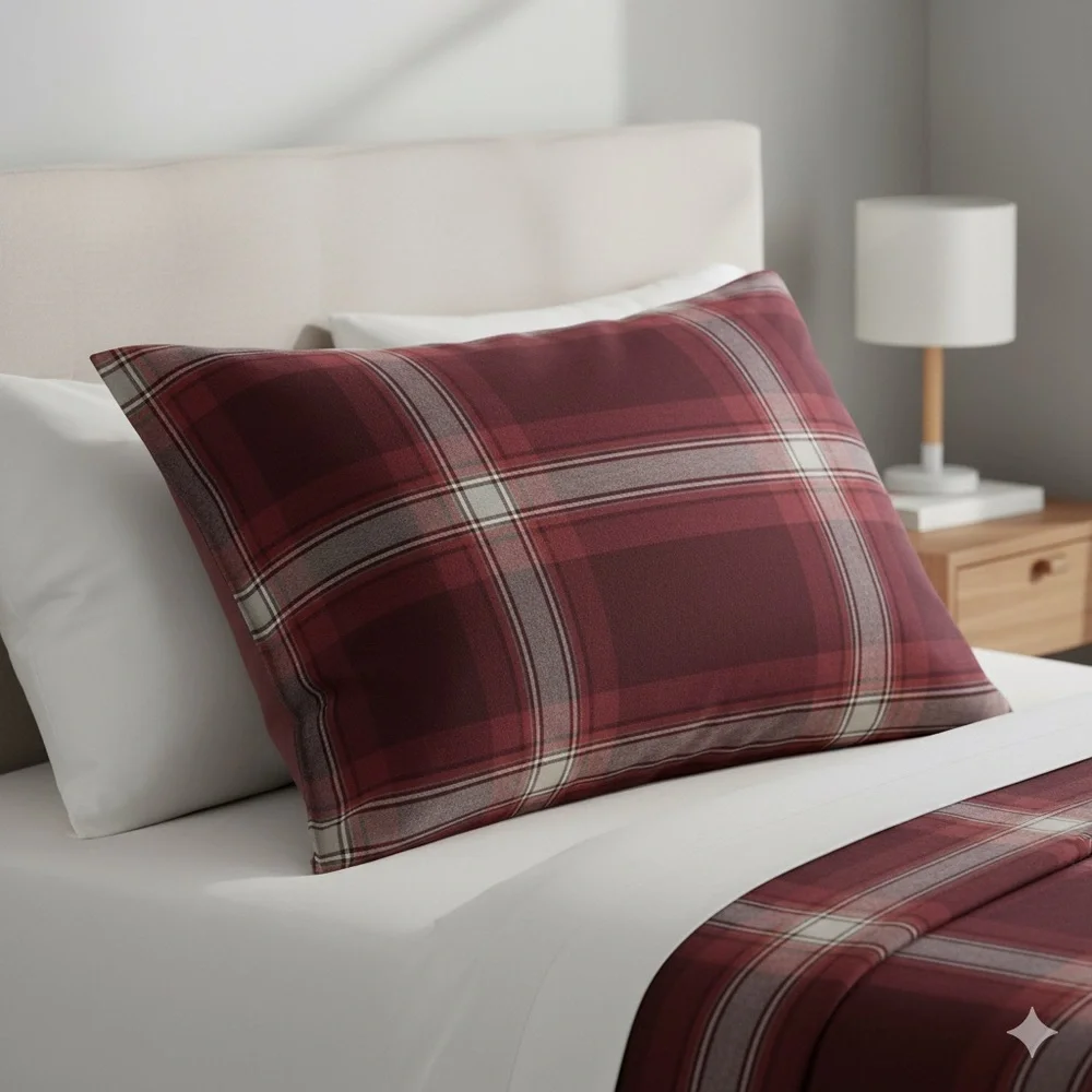 Pottery Barn Teen PB Dorm‎ Trevor Plaid Organic Standard Sham Maroon burgundy